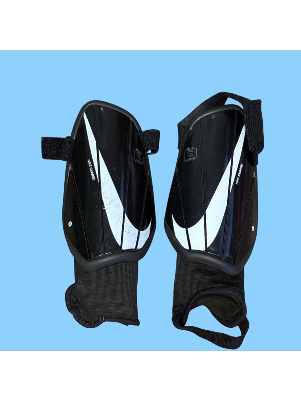 Nike Charge Soccer Shin Guards Black White Youth Large Ankle Padding
